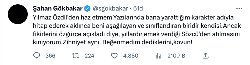 sahan gokbakar dan sozcu gazetesi ne veda eden yilmaz ozdil ile ilgili carpici paylasim